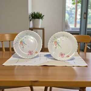 Mikasa (Set Of 2) Dinner Plates. Made With Bone China. "Something Blue" Pattern